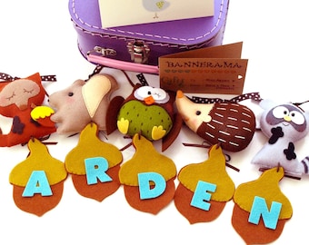 Woodland Parade Personalized Custom Name Banner, Wall Art Felt Name Garland, Decor for Baby Nursery, Kids Playroom or Autumn Theme Party