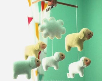 Counting Sheep Baby Mobile, Country Farm Theme Room, Hanging Crib Mobile, Modern Baby Nursery Decor, Kids Playroom decor, Heirloom Mobile