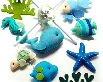 Oceanography Under the Sea Fish, Baby Mobile, Kids Playroom Decor, Baby Nursery Mobile, Ocean Sea Maritime Theme, Custom Baby Crib Mobile