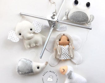 NURSERY FAIRY with Storybook Animals Baby Mobile, Crib Mobile, Modern Baby Nursery Decor, Nordic Theme Mobile, Silver or Gold Nursery Decor