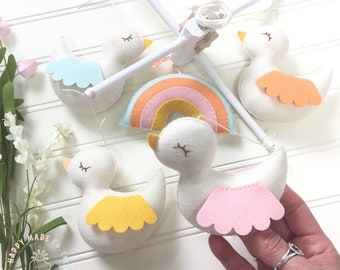 HAPPY BIRD PARADE Baby Mobile, Nursery Decor, Kids Playroom Decor, Baby Crib Mobile, Bird Theme Mobile with Personalized Rainbow or Cloud