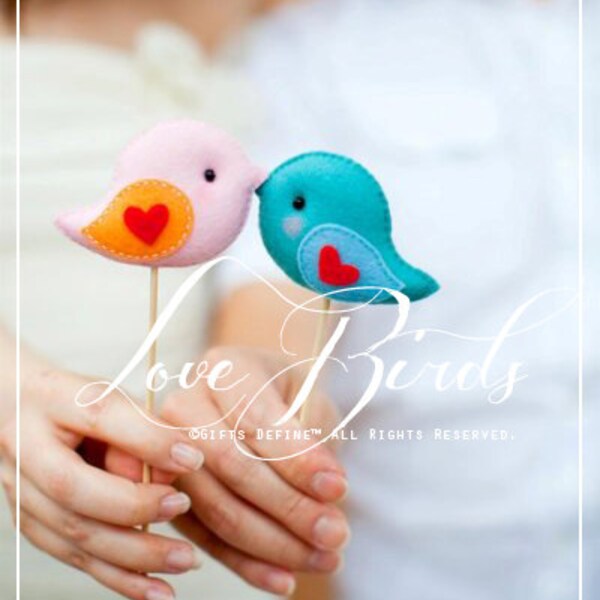 WEDDING LOVE BIRDS Custom Color - set of two Wedding Cake Topper - Charming Cake Topper, Wedding Favors, Gifts for the Bride