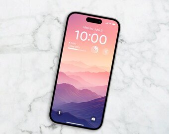 Fonds d'écran apaisant pour iPhone | fond d'écran Android | Montagnes au coucher du soleil | Dégradé orange, rose et violet