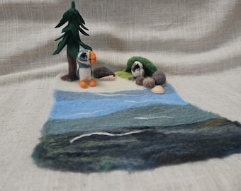 Waldorf Wool Felted Play Mat - Puffin Rock Inspired Small World Play