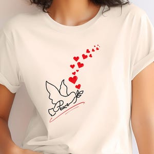 T-shirt colombe d&#39;amour, chemise signe de la paix, chemise paix, T-shirt paix, T-shirt signe de la paix, symbole de paix, chemise symbole de paix, cadeau de la paix, jour de la paix