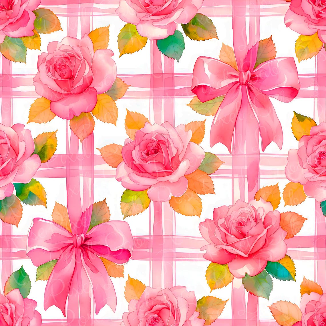 Pink Floral Valentine Roses and Bows Seamless Repeating Pattern ...