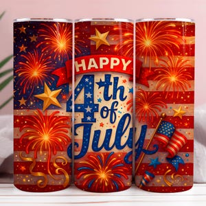 Happy 4th Of July 20 oz Skinny Tumbler Sublimation Design Fireworks Patriotic Tumbler Wrap 4th Of July Tumbler Wrap Instant Digital Download