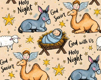 Vintage Jesus Seamless Patterns Nativity seamless digital paper file for fabric printing Holy Night Nativity Scene Starry Night