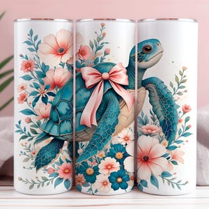 Beach Tumbler Wrap PNG, Sublimation Digital Download, 20 oz Skinny Tumbler Design Summer Sea Turtle Floral Instant Digital Download Only