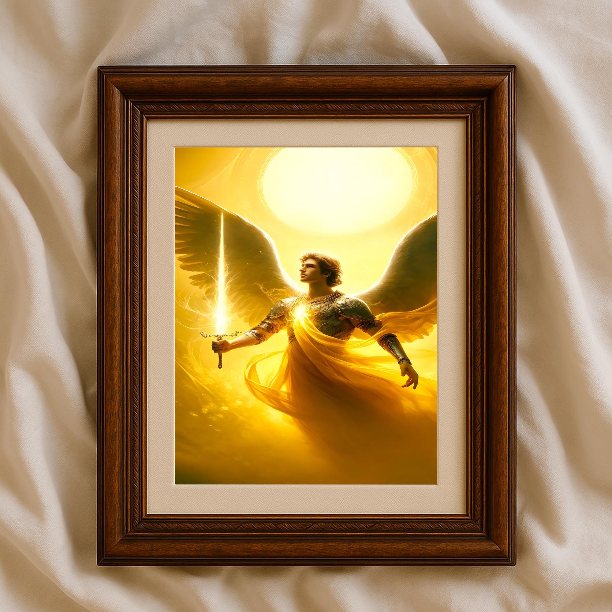幻想的な天使のアート　大セール中！！今なら500,000円→198,000円 大天使ジョフィエルの黄金のオーラアート、スピリチュアルなホーム