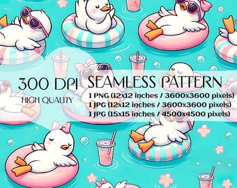 Summer Fool Goose on Floaties Pink Coquette Seamless Pattern Pink Blue Colorful Seamless Repeating Pattern Seamless File Digital Download