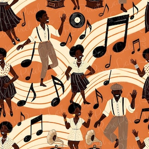 Black History Month, Juneteenth, African American, Party Dance 1865: Repeat Seamless Pattern Digital Paper