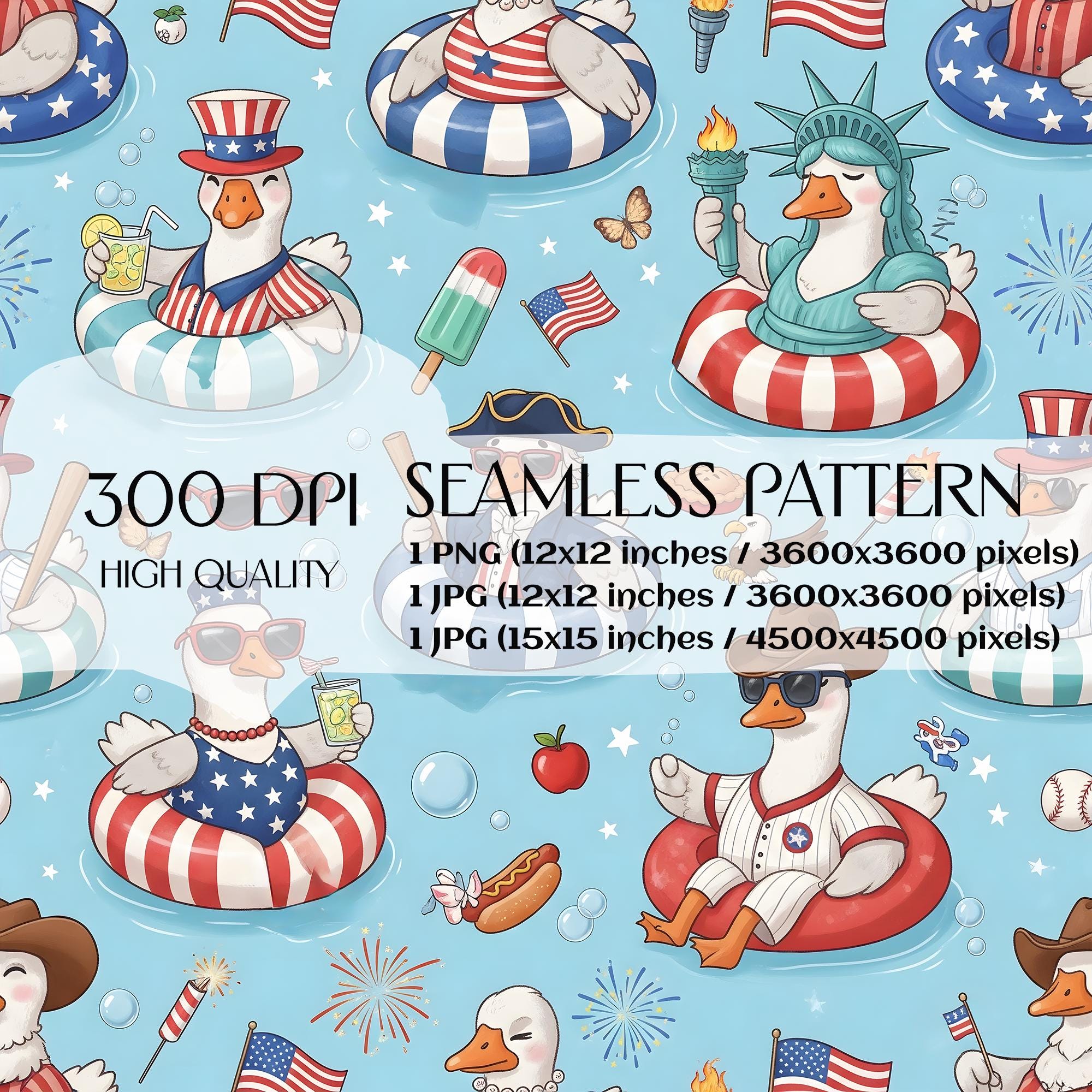 Patterned Floaties Patriotic Goose on Floaties Seamless Pattern (PNG, JPG) - Etsy