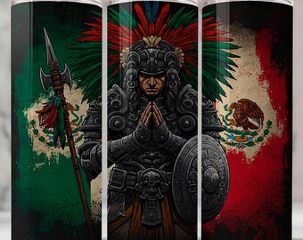 Aztec Warrior Tumbler Wrap, Mexican Sublimation Design (PNG)