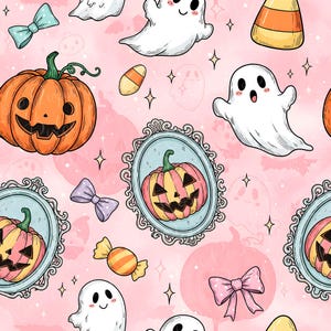 Padrão de abóbora fantasma aquarela Halloween sem costura Fantasma, gato preto Casa mal-assombrada Sem costura Outono Repetir arquivo de padrão