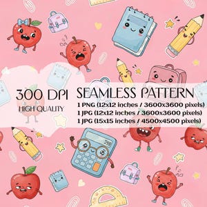 School Teacher Back to School Seamless Pattern Repeatable Silly Apples Seamless Pattern Pink Girly Colorful Seamless Repeating Pattern jpg