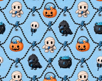 Halloween Mummy Seamless Pattern, Boyquette Spooky Boy Digital Paper, Blue Halloween Repeat Pattern for Fabric, Kids Mummy Surface Design