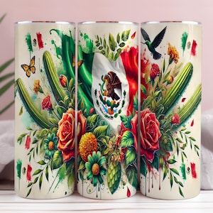 Mexico Png Sublimation Design Patriotic Png Mexican Flag Travel Png, Mexican flag roses 20 oz skinny tumbler sublimation Patriotic Floral