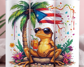 Puerto Rico Frog Tumbler Wrap: Tropical Boricua Design (PNG Digital Download)