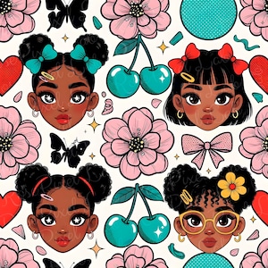 African American Girl Pattern Black History Month, Juneteenth, 1865: Repeat Seamless Pattern Digital Paper