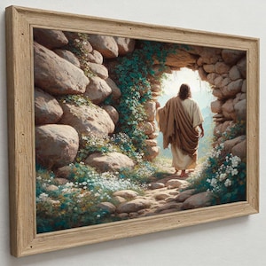 Floral Ele ressuscitou O túmulo está vazio Arte de parede da ressurreição Pintura a óleo cristã para impressão Arte do túmulo de Jesus Impressão de Páscoa Download digital