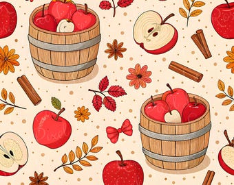Autumn Apple Pattern, Fall Seamless File, Harvest Digital Paper, Rustic Apple Print, Cozy Autumn Repeat, Cinnamon Pattern Whimsical Fall