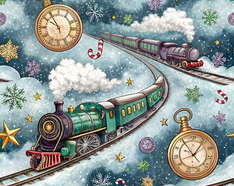 Christmas Train Seamless Pattern: North Pole Holiday Digital Paper (PNG, JPG)