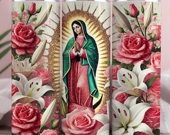 La Virgen de Guadalupe Tumbler Wrap, Roses, Virgin Mary (Digital Download)