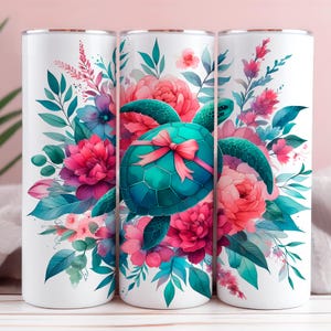 Envoltura para vaso con diseño floral de tortuga marina, vaso delgado de verano de 20 oz, diseño PNG de envoltura para vaso con diseño de tortuga marina de hibisco, descarga digital