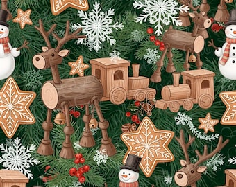 Vintage Christmas Toys Seamless Pattern: Santa, Reindeer, Nutcracker (Digital Paper)
