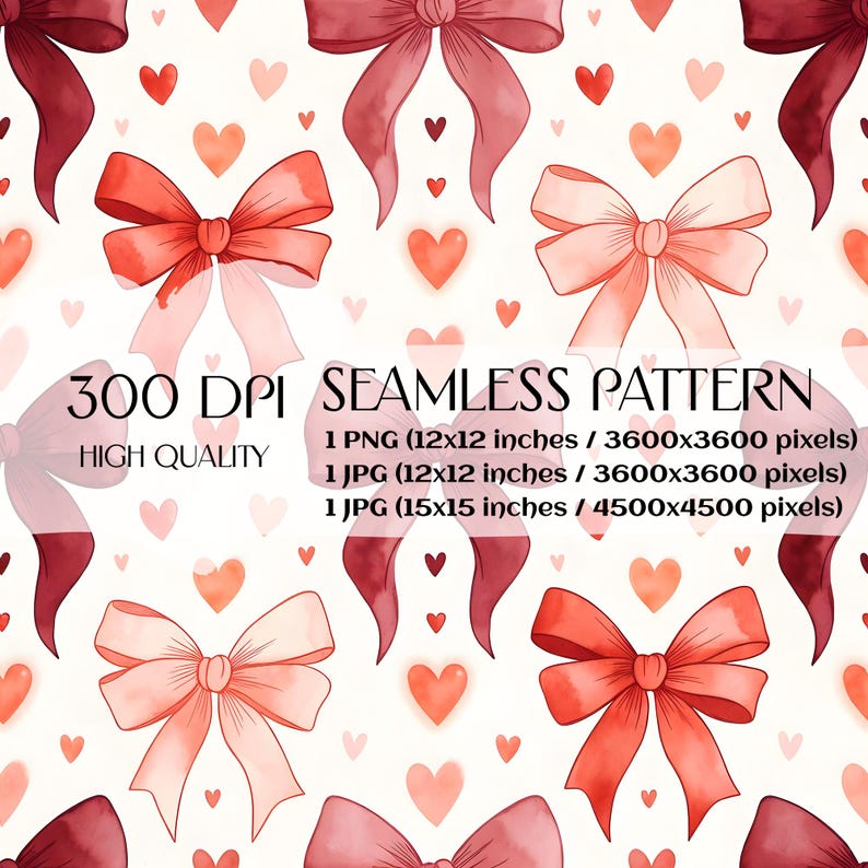 Vintage Coquette Watercolor Bow Ribbon Repeat Seamless Pattern ...