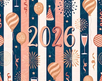 New Year's Eve 2026 Seamless Pattern: Vertical Stripes, Champagne (Digital Download)