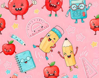Lärare Digitalt Papper Sömlöst Mönster Söt Rolig Penna Skola Kokett Rosa Tillbaka Till Skolan Mönster Trendigt Lärarutbildning Upprepa Fil