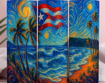 Puerto Rico Tumbler Wrap: Abstract Boricua Beach Design (PNG Digital Download)