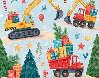 Boys Tractor Trucks Christmas Seamless File Digital Download, Seamless pattern for sublimate Repeating Design Cars Seamless Winter Seamless