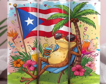 Puerto Rico Flag Tumbler Wrap, Boricua Frog Design (20oz PNG)