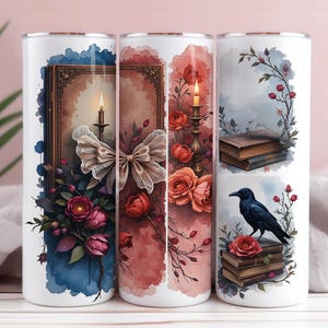 Seamless Romance Fantasy Creepy Book Lover Design, Book 20oz Skinny Straight Tumbler Sublimation Tumbler Wrap Digital Download