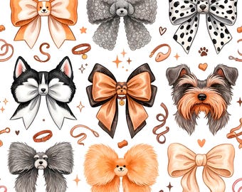 Coquette Bows Puppy Seamless Pattern | Bow Pet Repeat | Boutique Dog Fabric Design | Surface Pattern