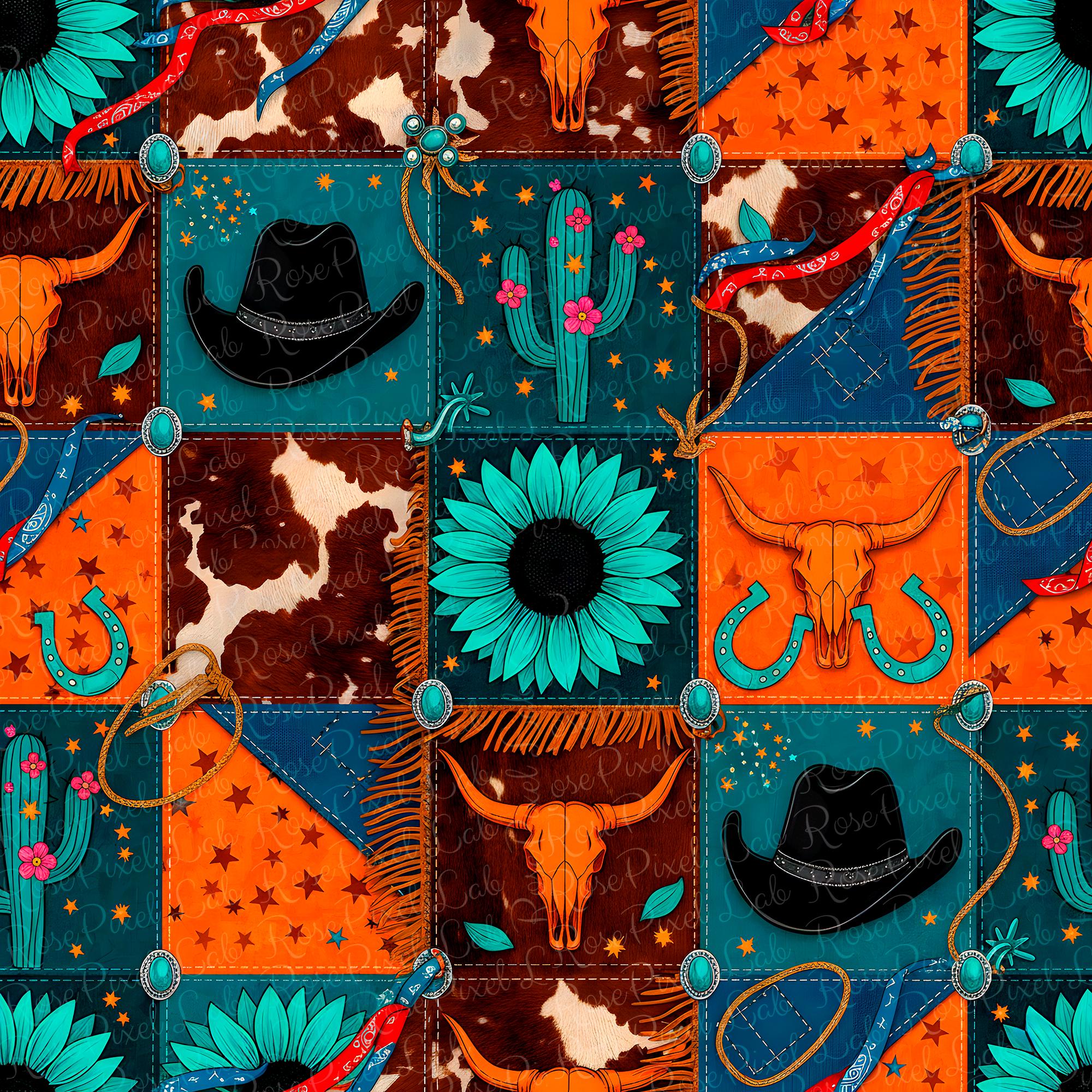 Western Ranch Patterns Western Patchwork Seamless File Cowgirl Boho Repeating File Country ...