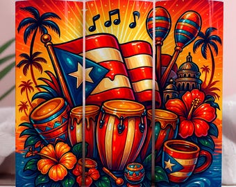 Wrap beker met vlag Puerto Rico, muzikaal ontwerp Boricua (PNG)