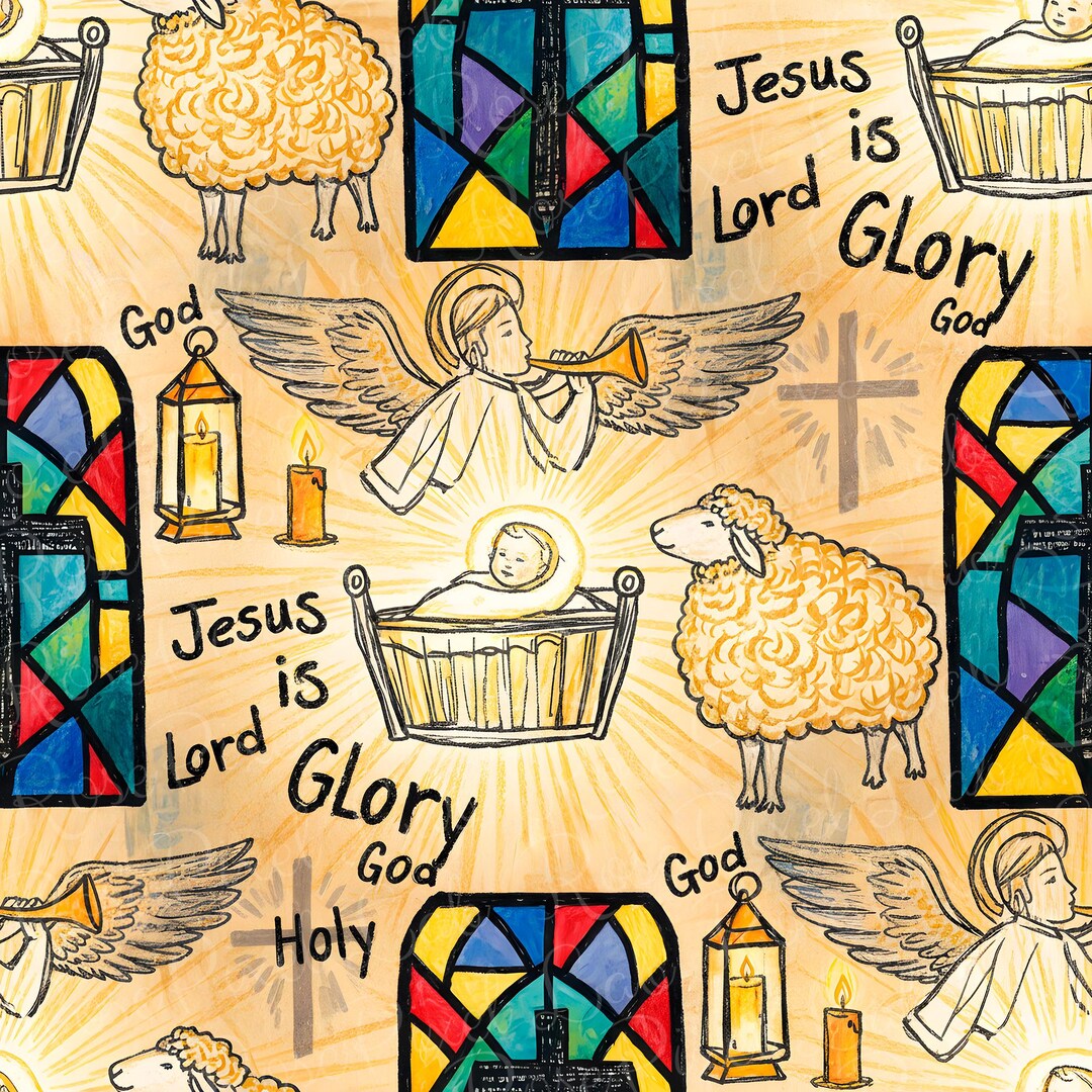Religious Baby Jesus Manger Repeat Seamless Pattern Stained Glass ...