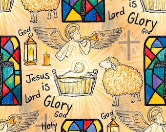 Religious baby jesus manger repeat seamless pattern stained glass repeat pattern watercolor sketch doodle nativity seamless pattern