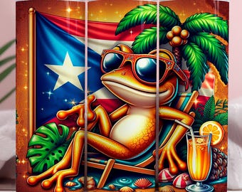 Adesivo para copo térmico Porto Rico com glitter dourado PNG | Design de copo térmico com a bandeira de Porto Rico | Download digital Boricua | Adesivo para copo térmico Soy Boricua para sublimação PNG