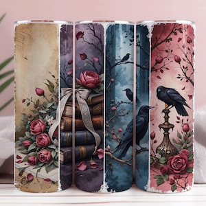 Seamless Dark Romance Books Roses Lover Design, Book 20oz Skinny Straight Tumbler Sublimation, Tumbler Wrap Download