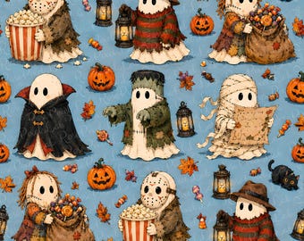 Creepy Ghost Seamless File, Haunted Halloween Fabric Pattern, Horror Theme Repeat Print, Autumn Digital Paper