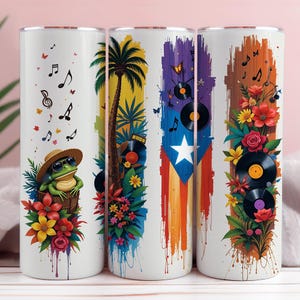 Puerto Rico Retro Tumbler Wrap PNG Puerto Rico Flag Tumbler Wrap Digital Download Soy Boricua Design Puerto Rico Coqui Frog Music Design