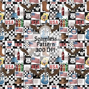 Retro Checkered 4th of July Digital Paper 4th Of July Backgrounds Printable Digital Paper Usa Seamless Repeat Pattern Floral seamles pattern