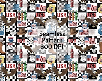 Retro USA Eagle Seamless Pattern: 4th of July Digital Paper (PNG, JPG)