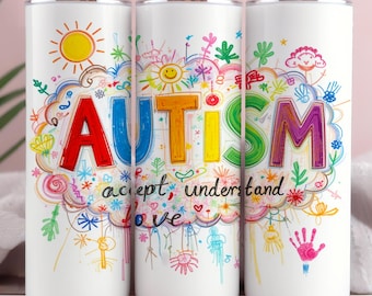 Autism Awareness Tumbler Wrap, Colorful Design (PNG Digital Download)