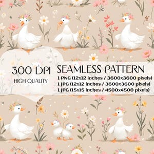 Silly Goose Seamless Coquette Floral Pink Repeat Pattern Summer Spring PNG Geese PNG Farm Animal Pattern Cute Spring Seamless File PNG